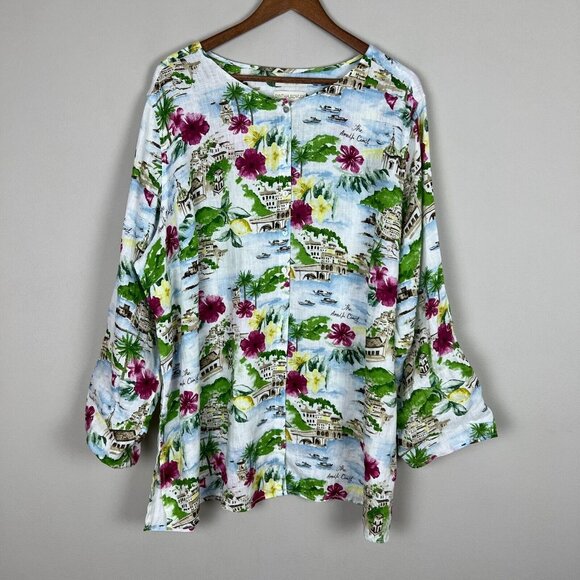 Cynthia Rowley Shirt 3X The Amalfi Coast Print Linen Collar Button Down Colorful - Picture 10 of 12
